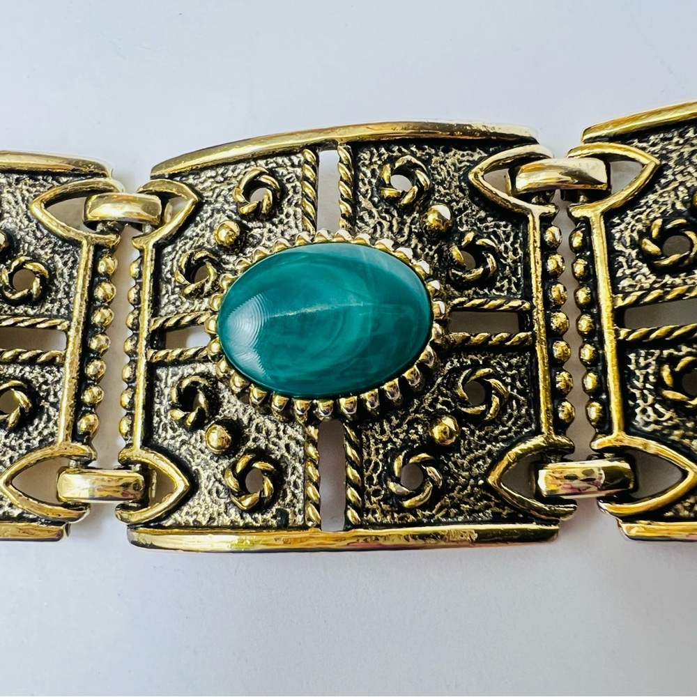 VINTAGE GRANADA 1970’s BAROQUE CHUNKY CABOCHON ANTIQUE GOLD  BRACELET - Picture 11 of 13